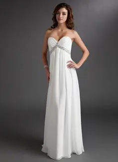 Empire Sweetheart Floor-Length Chiffon Wedding Dress With Ruffle Beadwork (002011702)