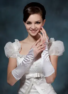 Elastic Satin Beadings Elbow Gloves (014020508)