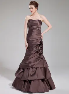 Mermaid Sweetheart Floor-Length Taffeta Evening Dress With Ruffle Flower(s) (017019557)