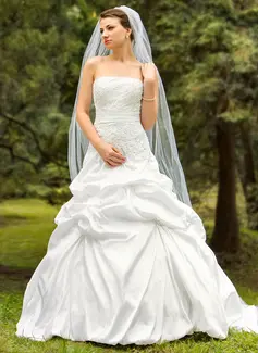 Ball-Gown Strapless Court Train Taffeta Wedding Dress With Embroidery Ruffle Beadwork (002024693)
