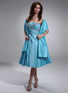 A-Line/Princess Sweetheart Tea-Length Taffeta Homecoming Dress With Ruffle Beading (022010609)