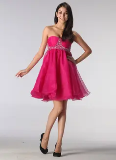 Empire Sweetheart Short/Mini Organza Holiday Dress With Ruffle Beading (020013080)