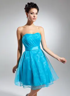 Sheath Sweetheart Knee-Length Organza Charmeuse Cocktail Dress With Ruffle (016015116)
