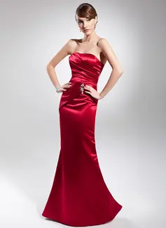 Mermaid Strapless Floor-Length Satin Evening Dress With Ruffle Beading (017014683)