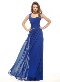 A-Line/Princess Sweetheart Floor-Length Chiffon Evening Dress With Ruffle Beading (017016054)