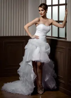 A-Line/Princess Sweetheart Asymmetrical Organza Wedding Dress With Ruffle Lace Beadwork (002012695)