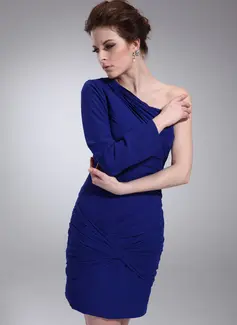 Sheath One-Shoulder Short/Mini Chiffon Cocktail Dress With Ruffle (016021168)