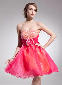 Empire Sweetheart Knee-Length Organza Cocktail Dress With Ruffle Beading Flower(s) (016014500)