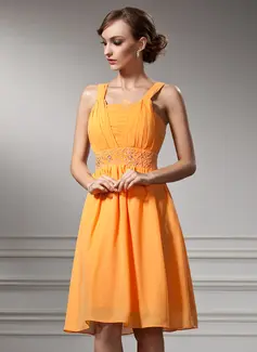 A-Line/Princess Square Neckline Knee-Length Chiffon Homecoming Dress With Ruffle Beading (022011336)