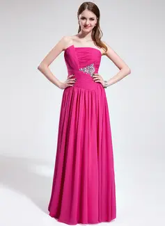 A-Line/Princess Scalloped Neck Floor-Length Chiffon Evening Dress With Ruffle Beading (017025333)
