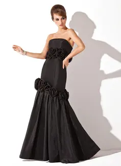 Mermaid Strapless Floor-Length Taffeta Evening Dress With Flower(s) (017002572)
