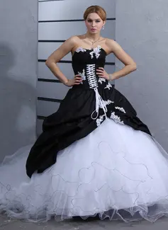 Ball-Gown Sweetheart Chapel Train Taffeta Tulle Wedding Dress With Ruffle Lace (002012075)