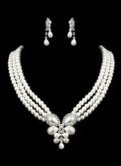 Ivory pearl two-part mini-heart ladies necklace and earrings jewelry set (38 cm) (011005550)