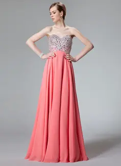A-Line/Princess Sweetheart Floor-Length Chiffon Prom Dress With Beading Sequins (018012850)