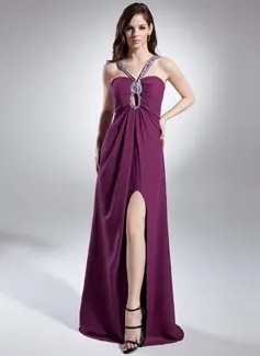 Sheath Sweetheart Floor-Length Chiffon Prom Dress With Ruffle Beading (018015622)