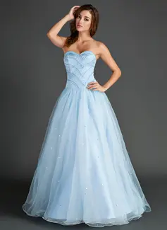 A-Line/Princess Sweetheart Floor-Length Organza Satin Prom Dress With Beading (018015566)