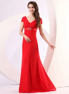 A-Line/Princess V-neck Floor-Length Chiffon Mother of the Bride Dress With Ruffle Beading (008014283)