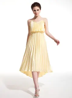 A-Line/Princess Scoop Neck Asymmetrical Charmeuse Homecoming Dress With Ruffle (022010774)
