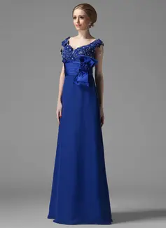 Fantastic A-Line/Princess V-neck Floor-Length Chiffon Charmeuse Evening Dresses With Ruffle Beading (017004462)