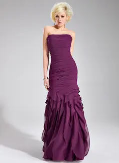 Sheath Strapless Floor-Length Chiffon Evening Dress With Ruffle (017019556)