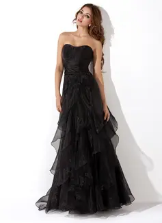 A-Line/Princess Sweetheart Floor-Length Organza Evening Dress With Ruffle (017013725)