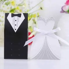 Tuxedo Y Caja Vestido favor con cinta blanca (juego de 12) (050024303)
