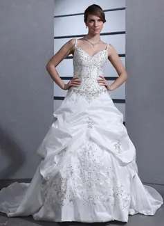 Ball-Gown Sweetheart Chapel Train Taffeta Wedding Dress With Embroidery Ruffle Beadwork Sequins (002012566)