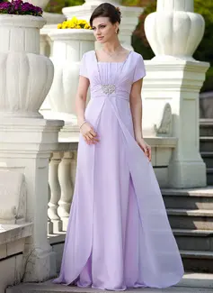 A-Line/Princess Square Neckline Floor-Length Chiffon Mother of the Bride Dress With Ruffle Beading Sequins (008024570)