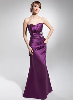 Sheath Scalloped Neck Floor-Length Satin Evening Dress With Ruffle Beading (017014677)