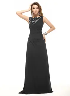 A-Line/Princess Scoop Neck Floor-Length Chiffon Evening Dress With Ruffle Lace Beading (017016053)