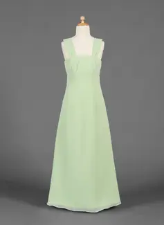 A-Line/Princess Square Neckline Floor-Length Chiffon Junior Bridesmaid Dress With Ruffle (009016169)