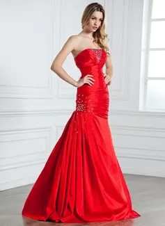 Mermaid Strapless Floor-Length Taffeta Evening Dress With Ruffle Beading (017021070)