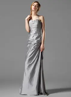 Elegant Mermaid Halter Floor-Length Taffeta Prom Dresses With Ruffle Beading (018004092)