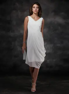 Sheath V-neck Knee-Length Chiffon Bridesmaid Dress With Ruffle (007022516)