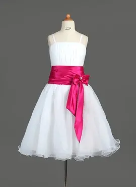 A-Line/Princess Knee-Length Organza Charmeuse Flower Girl Dress With Ruffle Sash Beading (010005774)