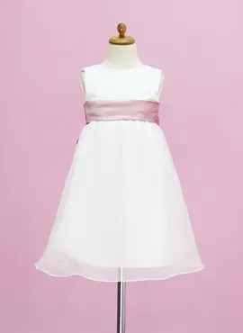 Empire Scoop Neck Floor-Length Organza Satin Flower Girl Dress With Sash (010005332)