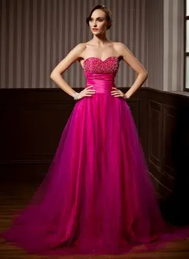 A-Line/Princess Sweetheart Sweep Train Taffeta Tulle Quinceanera Dress With Ruffle Beading (021020620)