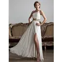 Ligne-A/Princesse Une epaule Longeur au sol Mousseline Robe de Bal de Promo avec Ondulé Brodé (018020706)