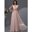 Ligne-A/Princesse Col V Longeur au sol Mousseline Robe de Bal de Promo avec Ondulé Brodé (018022748)