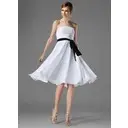 Glamorous A-Line/Princess Strapless Knee-Length Chiffon Charmeuse Bridesmaid Dress with Ruffle Sash (007000954)