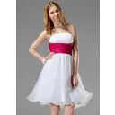 Gorgeous A-Line/Princess Strapless Short/Mini Organza Satin Tulle Wedding Dresses With Ruffle Sashes Beadwork (002004011)