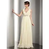 Sheath Halter V-neck Floor-Length Chiffon Holiday Dress With Ruffle Beading (020014532)