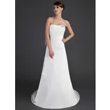 A-Line/Princess Strapless Sweep Train Chiffon Wedding Dress With Ruffle Beadwork Feather Appliques (002011443)