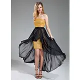 Sheath Strapless Asymmetrical Chiffon Sequined Evening Dress With Sash (017019580)