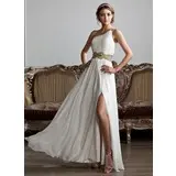 A-Line/Princess One-Shoulder Floor-Length Chiffon Prom Dress With Ruffle Beading (018020706)