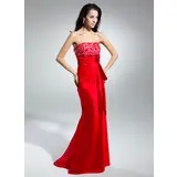 Sheath Strapless Sweep Train Taffeta Prom Dress With Embroidered Ruffle Beading Flower(s) (018014945)