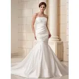 Mermaid Strapless Cathedral Train Satin Wedding Dress With Ruffle (002019527)