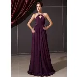 A-Line/Princess Halter Floor-Length Chiffon Evening Dress With Ruffle Beading (017014244)