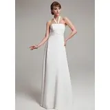Empire Halter Floor-Length Chiffon Charmeuse Wedding Dress With Ruffle (002011992)