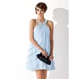 Sheath Halter Short/Mini Chiffon Homecoming Dress With Beading (022009256)